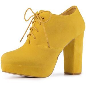 Platform Chunky Heel Yellow Lace Up Ankle Booties